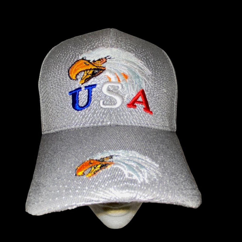 NEW Adult Embroidered USA Eagle Patriotic Light Grey Baseball Cap Adjustable